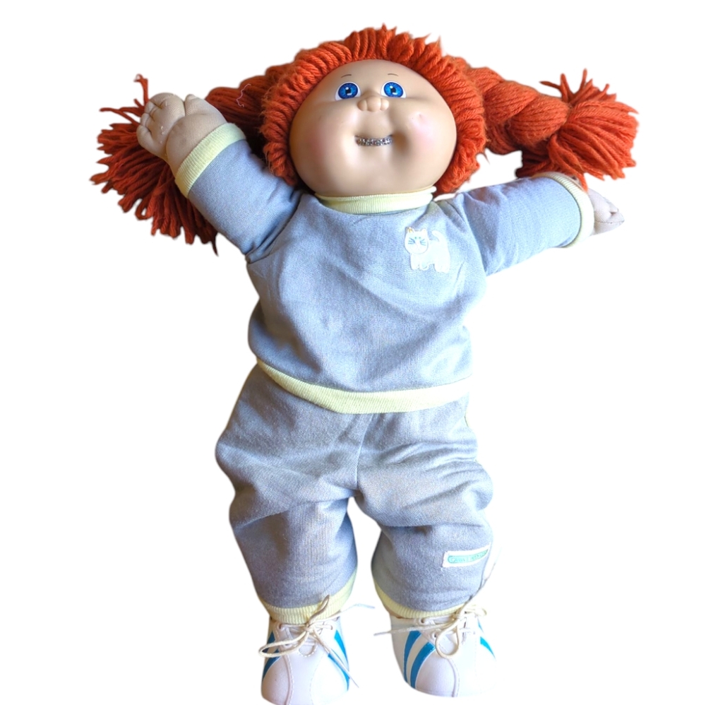 Braces Cabbage Patch Doll, Custom Vintage rare 80s redhead blue eye baby, braids - Picture 2 of 14